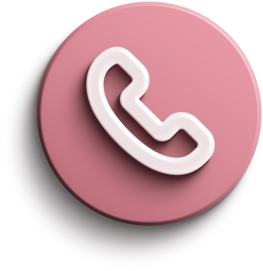 Pink round 3D phone icon with drop shadow